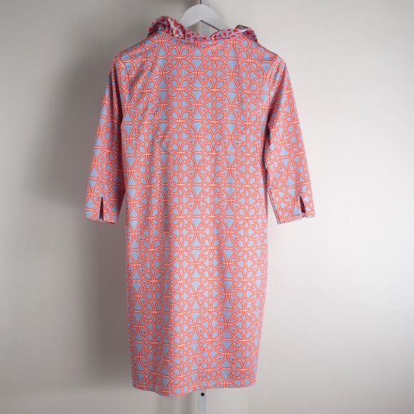 Gretchen Scott Women's Geometric Print 3/4‎ Sleeve Dress Blue Coral Large - Picture 2 of 10